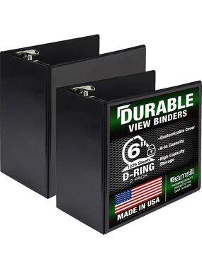 Durable 6-Inch 3-Ring Locking D-Ring Binder, Customizable Clear Cover, 2-Pack